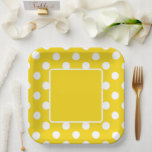 Yellow With White Polka Dots Paper Plate<br><div class="desc">A Bright Yellow With White Polka Dotted Square Paper Plate For Any Type Of Party</div>