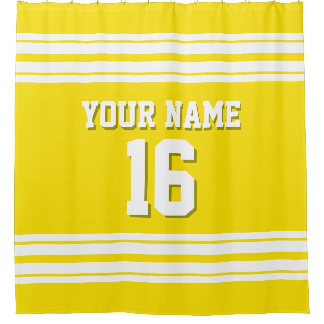 Yellow with White Stripes Sports Jersey Shower Curtain (Front)