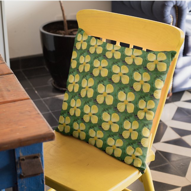 Yellow Wood Poppy Floral Pattern Cushion (In Situ Kitchen)