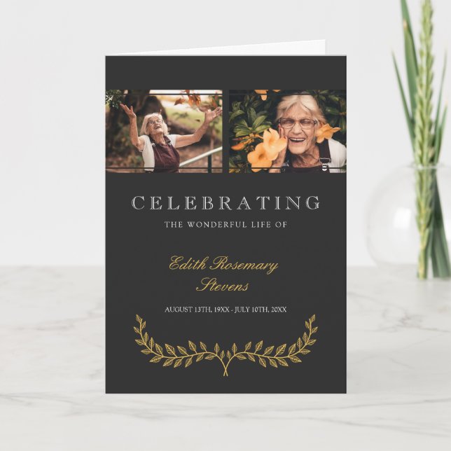 Yellow Wreath Celebrating Life Funeral Program Programme (Front)