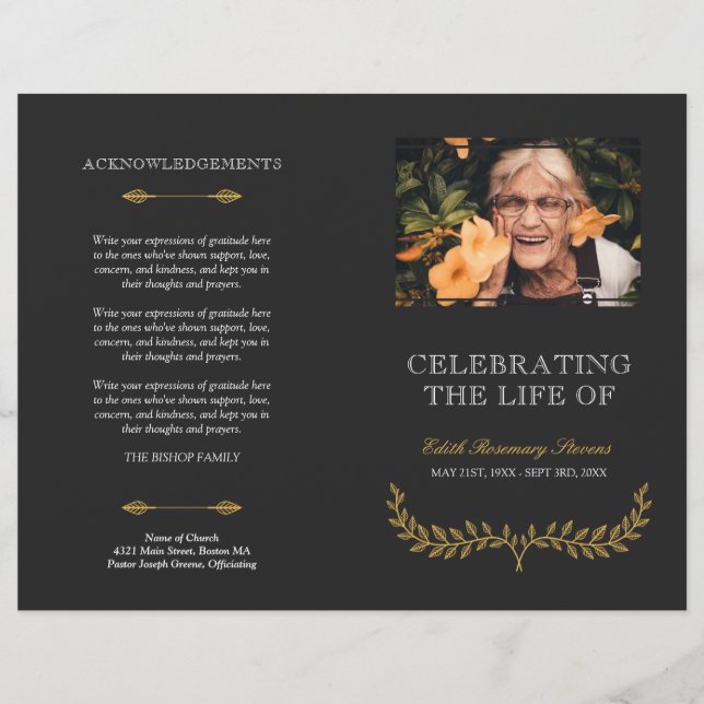 Yellow Wreath Celebration of Life Funeral Program (Front)