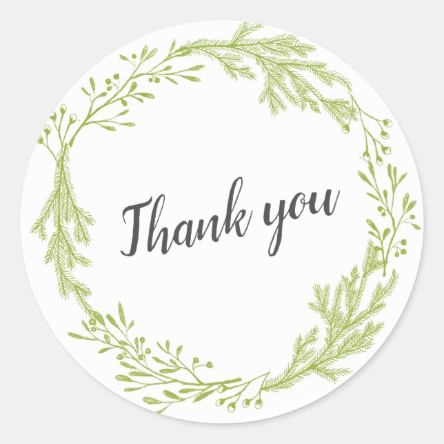 Yellow Wreath Signature  Script Thank you Classic  Round Sticker (Front)
