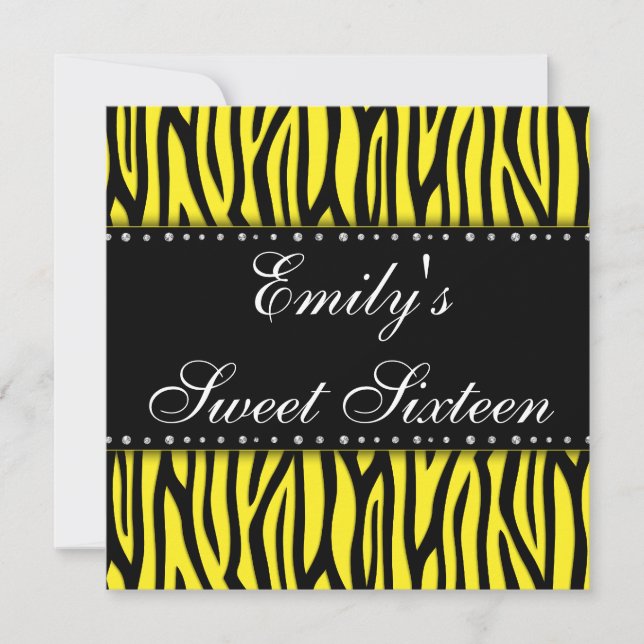 Yellow Zebra Diamonds Sweet 16 Birthday Invitation (Front)
