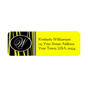 Yellow Zebra Monogrammed Return Address Labels.