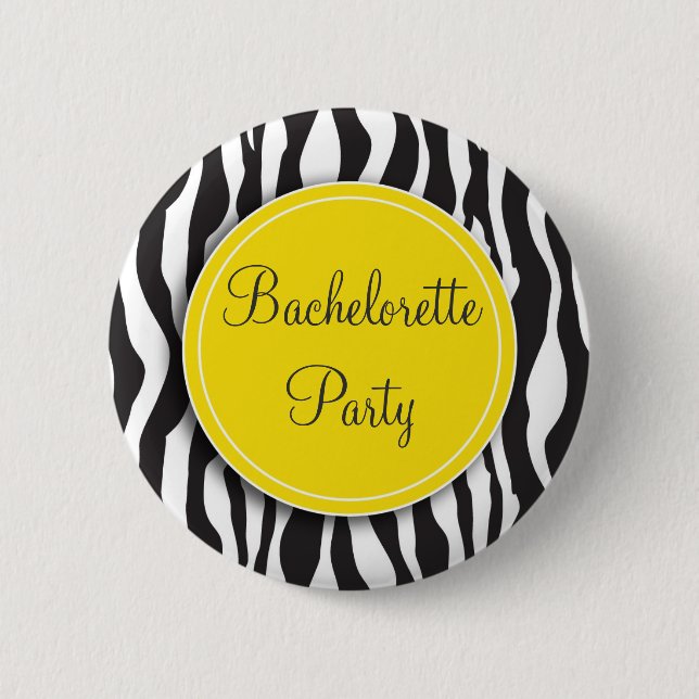 Yellow Zebra Print Bachelorette Party Button (Front)