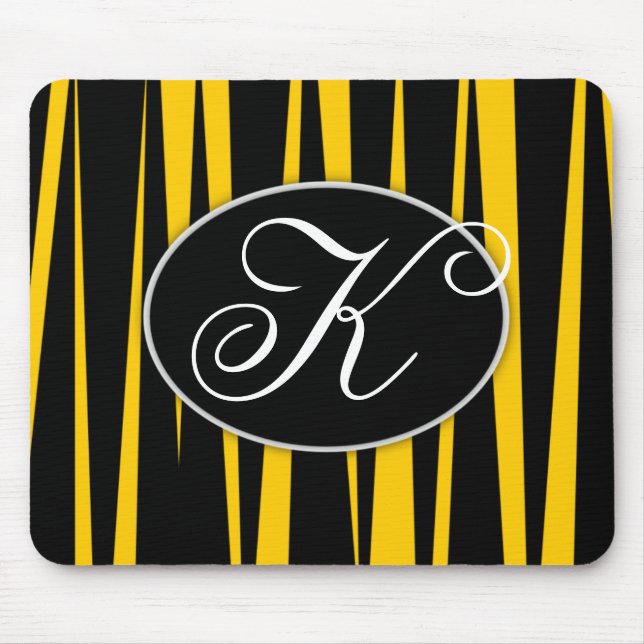 Yellow Zebra Stripes Monogrammed  Mousepads (Front)