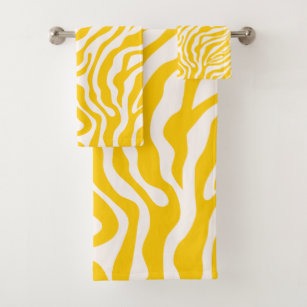 Yellow Zebra Stripes Preppy Wild Animal Print Bath Towel Set