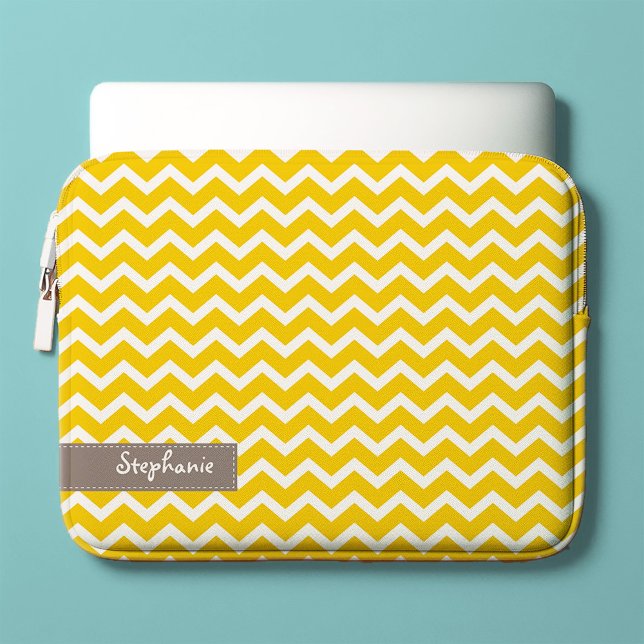 Yellow Zig Zag Chevrons Pattern Laptop Sleeve (Creator Uploaded)