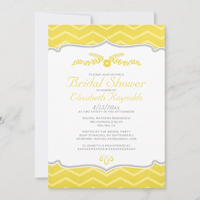 Yellow Zigzag Bridal Shower Invitations (Front)