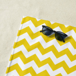 Yellow Zigzag, Yellow Chevron, Geometric Pattern Beach Towel