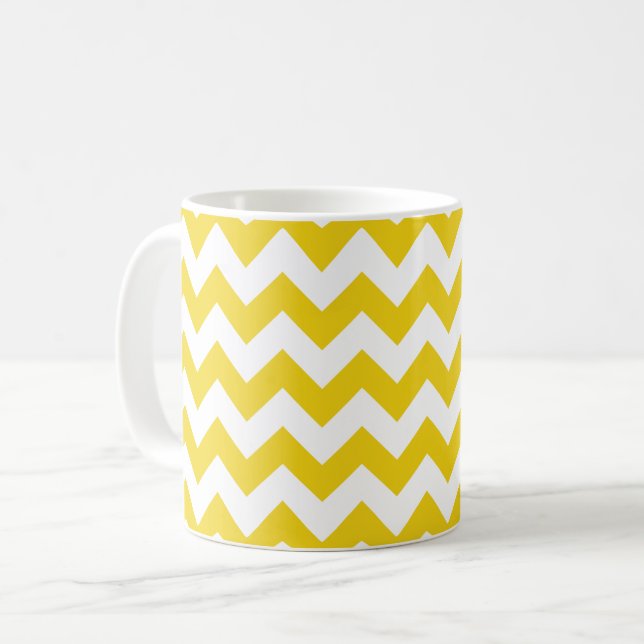 Yellow Zigzag, Yellow Chevron, Geometric Pattern Coffee Mug (Front Left)
