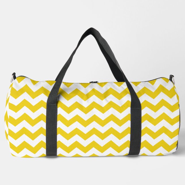Yellow Zigzag, Yellow Chevron, Geometric Pattern Duffle Bag (Front)