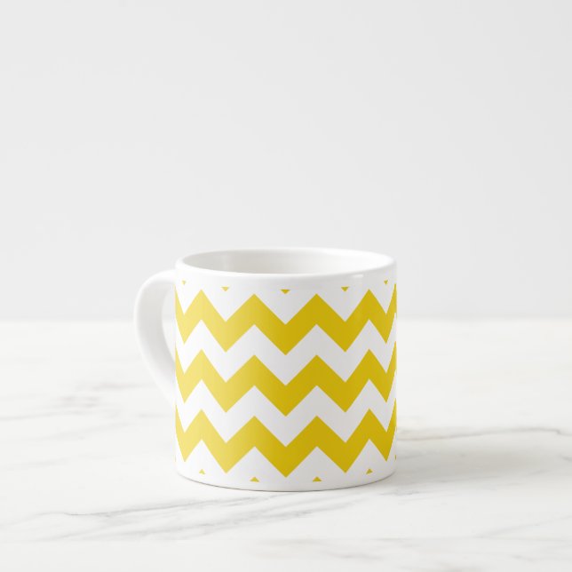 Yellow Zigzag, Yellow Chevron, Geometric Pattern Espresso Cup (Front Left)