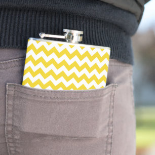 Yellow Zigzag, Yellow Chevron, Geometric Pattern Hip Flask