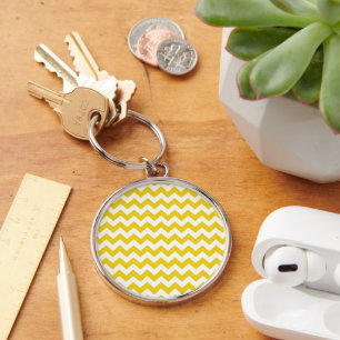 Yellow Zigzag, Yellow Chevron, Geometric Pattern Key Ring