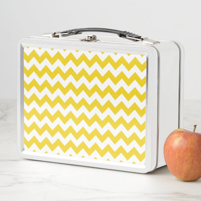 Yellow Zigzag, Yellow Chevron, Geometric Pattern Metal Lunch Box (In Situ)