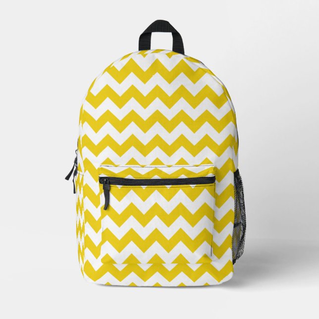 Yellow Zigzag, Yellow Chevron, Geometric Pattern Printed Backpack (Front)