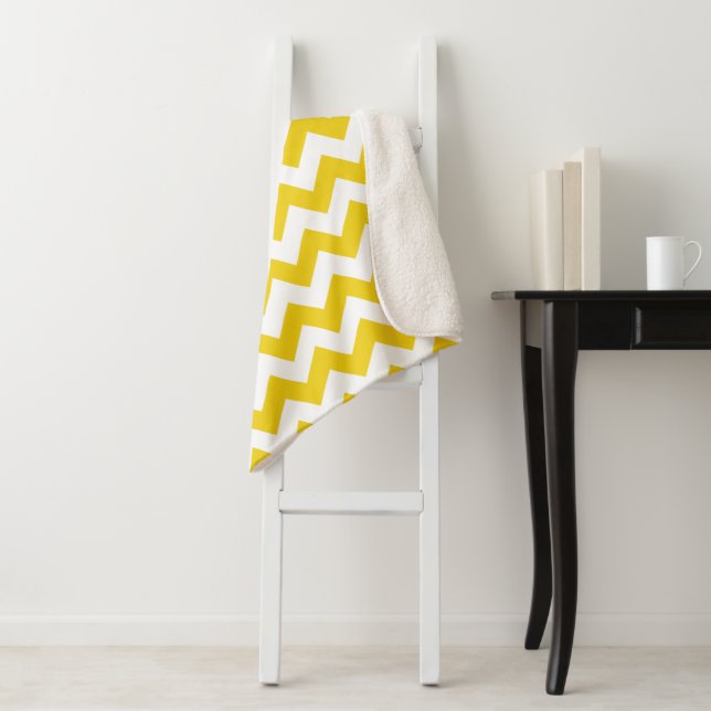 Yellow Zigzag, Yellow Chevron, Geometric Pattern Sherpa Blanket (In Situ)
