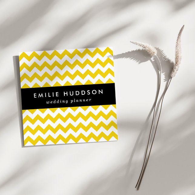 Yellow Zigzag, Yellow Chevron, Geometric Pattern Square Business Card (Creator Uploaded)
