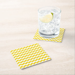 Yellow Zigzag, Yellow Chevron, Geometric Pattern Square Paper Coaster