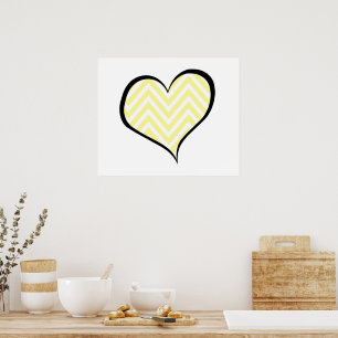 Yellow Zigzag, Yellow Chevron, Wave Pattern, Heart Poster