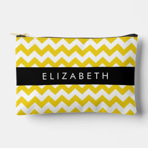 Yellow Zigzag, Yellow Chevron, Your Name Accessory Pouch