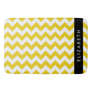 Yellow Zigzag, Yellow Chevron, Your Name Bath Mat