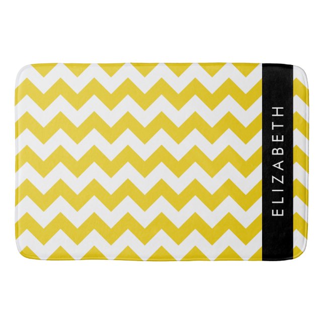 Yellow Zigzag, Yellow Chevron, Your Name Bath Mat (Front)