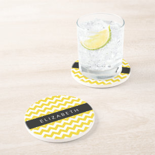 Yellow Zigzag, Yellow Chevron, Your Name Coaster