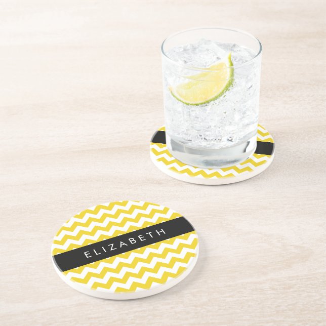 Yellow Zigzag, Yellow Chevron, Your Name Coaster (Side)