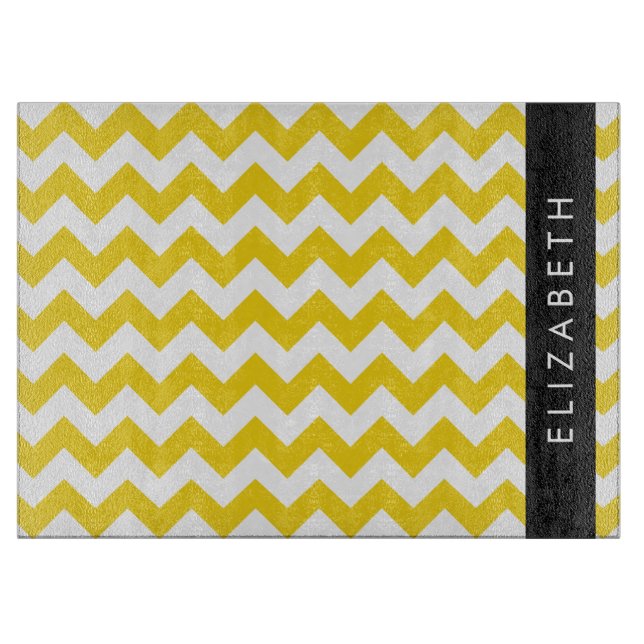 Yellow Zigzag, Yellow Chevron, Your Name Cutting Board (Front)