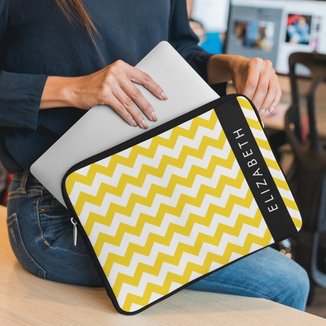 Yellow Zigzag, Yellow Chevron, Your Name Laptop Sleeve (Creator Uploaded)