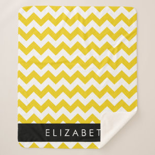 Yellow Zigzag, Yellow Chevron, Your Name Sherpa Blanket
