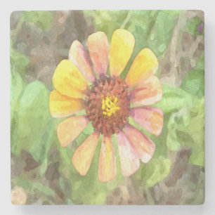 Yellow Zinnia Flower Stone Coaster