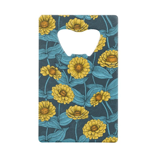 Yellow Zinnias on dark blue (Front)