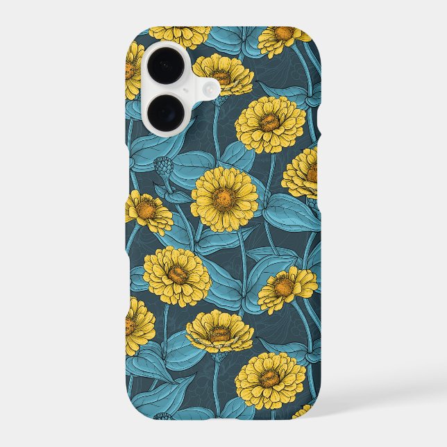 Yellow Zinnias on dark blue (Back)