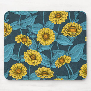 Yellow Zinnias on dark blue Mouse Pad