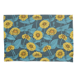 Yellow Zinnias on dark blue Pillowcase