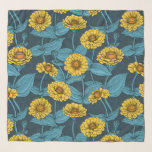 Yellow Zinnias on dark blue Scarf<br><div class="desc">Hand- painted zinnia flowers vector pattern</div>