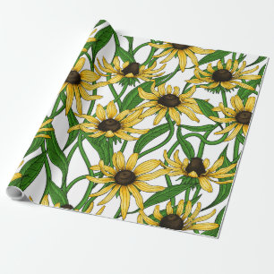 Yellow Zinnias on dark blue Wrapping Paper