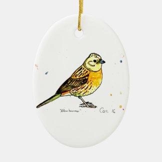 Yellowhammer bird ceramic tree decoration