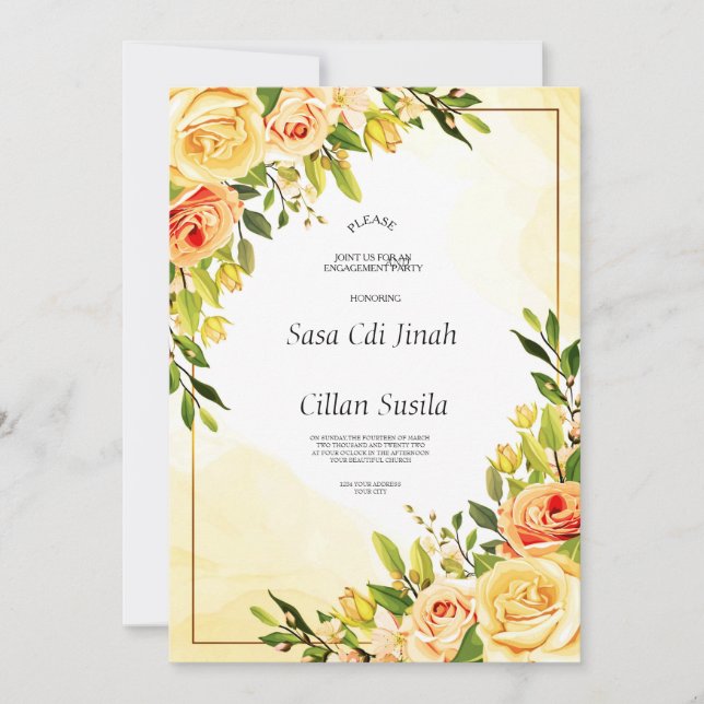 Yellowish Elegant Flowers Invitation (Front)