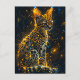 Yellowish Neon Serval Cosmic Glow Postcard