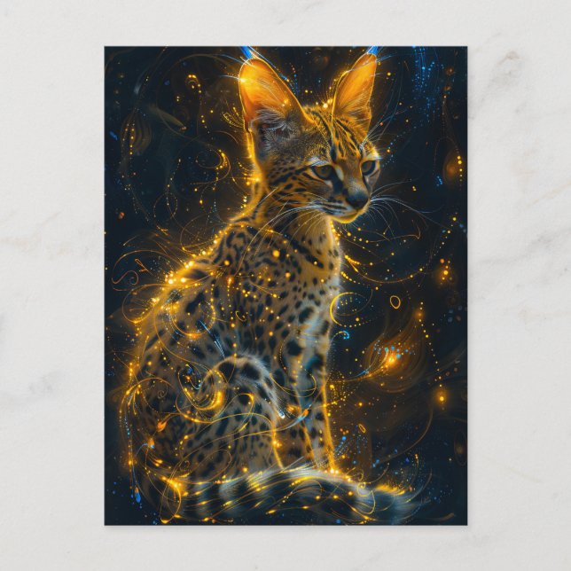 Yellowish Neon Serval Cosmic Glow Postcard (Front)