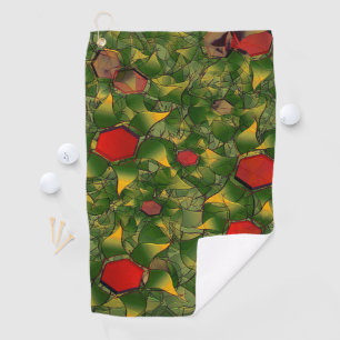 Yellowish virtual foliage carved with red hexagons golf towel