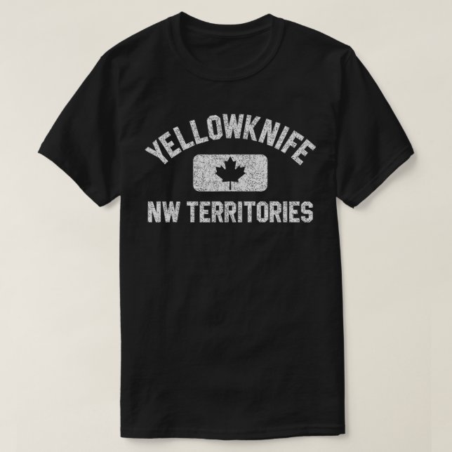 Yellowknife Canada Gym Style Leaf Red w Distress W T-Shirt (Design Front)