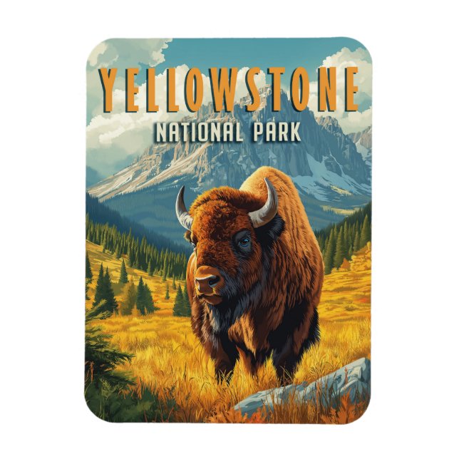 Yellowstone: A Retro Travel Magnet (Vertical)