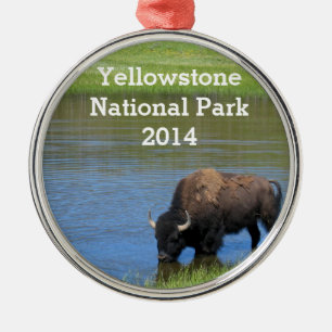 Yellowstone American Bison in Pond Metal Tree Decoration