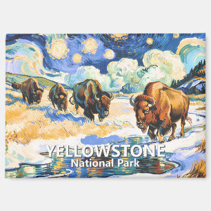 Yellowstone Bison Colorful Retro Starry Night Art Magnet
