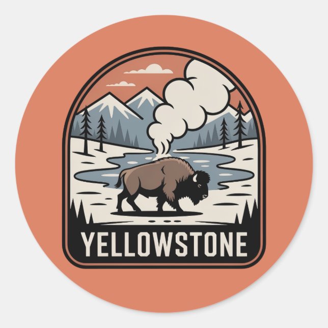 Yellowstone Bison Retro Park Badge Classic Round Sticker (Front)